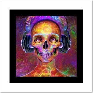 Guitar Skull Listening To Music Posters and Art